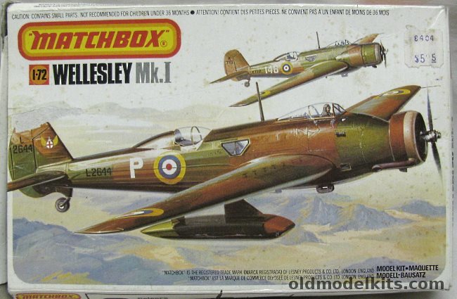 Matchbox 1/72 Vickers Wellesley Mk.I - 14 Sq RAF Amman Transjordan 1938 or Engine Testbed Aircraft for LRDU 1938, PK-123 plastic model kit